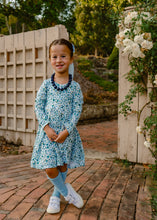 Load image into Gallery viewer, Fall Blue Floral Twirl Dress