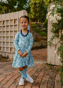 Fall Blue Floral Twirl Dress