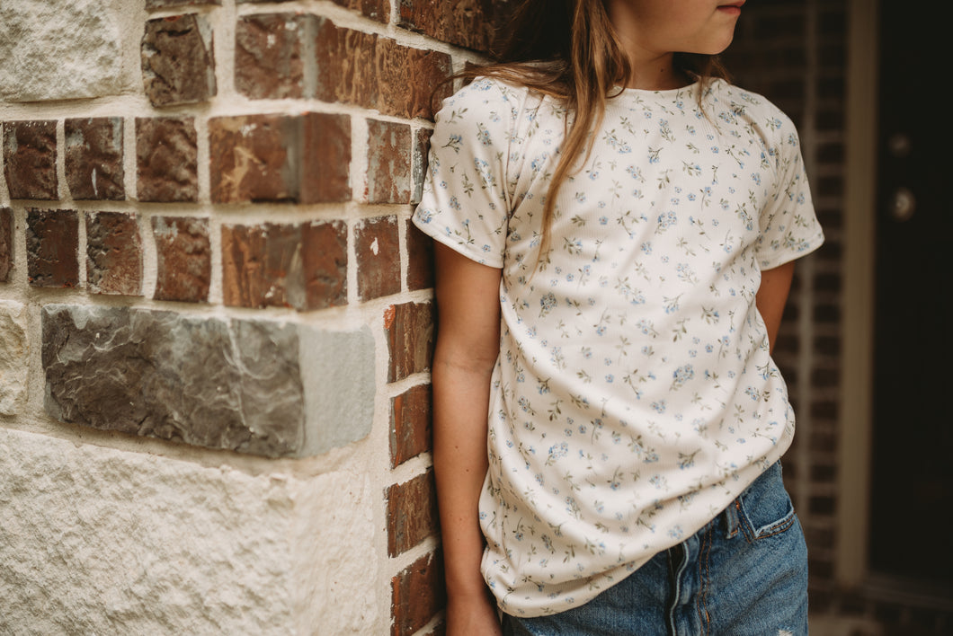 Fall Ribbed Floral Casual Tee