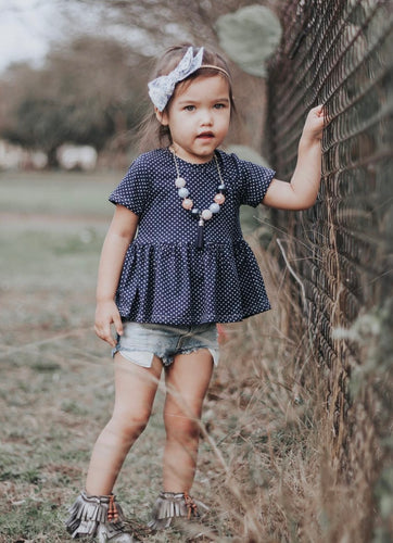 Navy & White Dot Peplum