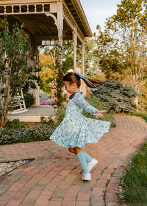 Fall Blue Floral Twirl Dress