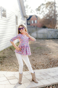 Spring Bright Floral Peplum