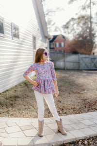 Spring Bright Floral Peplum