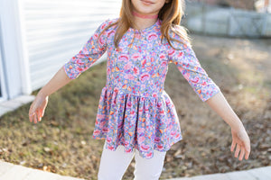 Spring Bright Floral Peplum