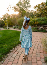 Load image into Gallery viewer, Fall Blue Floral Twirl Dress