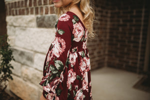 Burgundy Fall Floral High Low