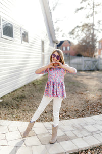 Spring Bright Floral Peplum