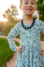 Load image into Gallery viewer, Fall Blue Floral Twirl Dress