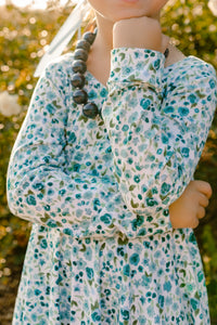 Fall Blue Floral Twirl Dress