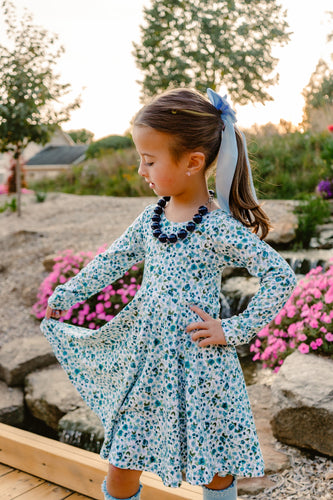 Fall Blue Floral Twirl Dress