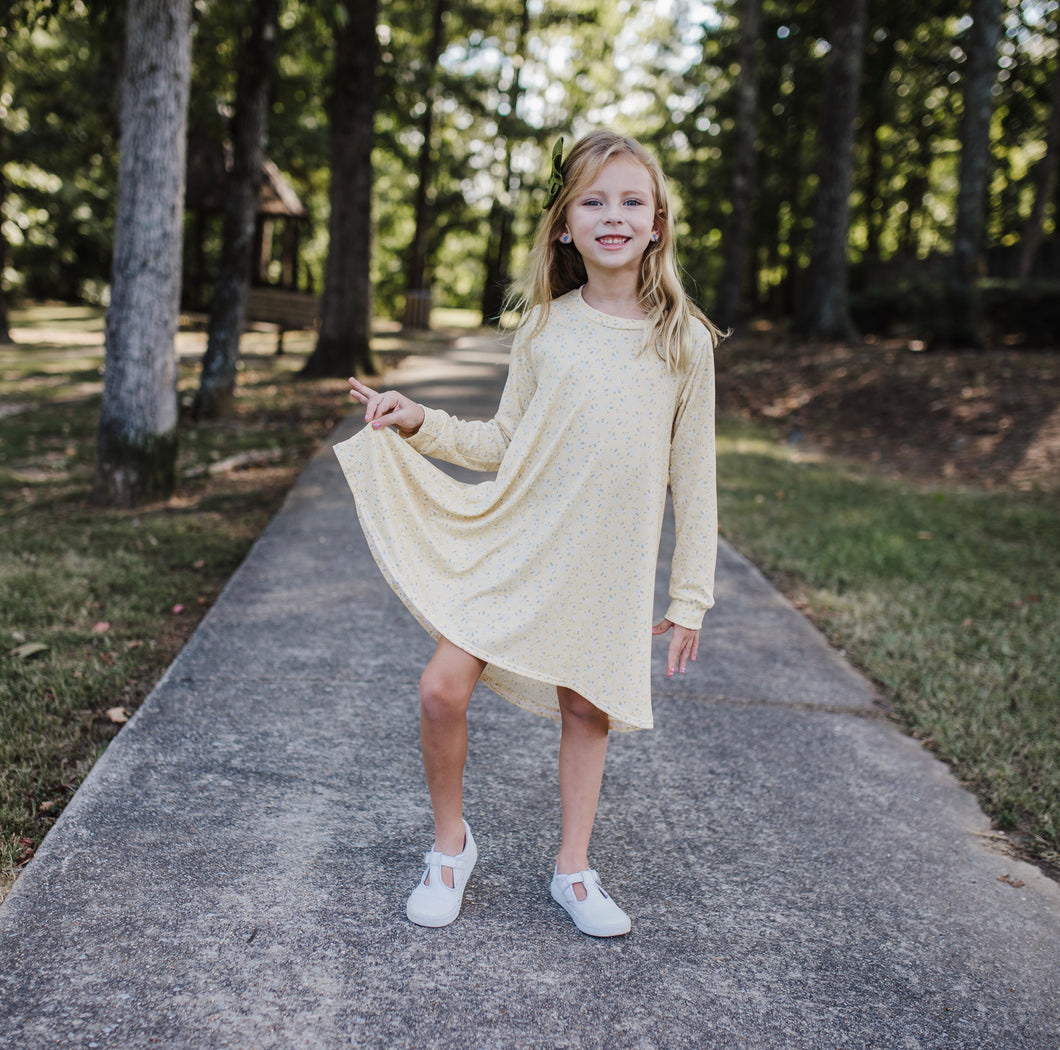 Pastel Yellow Floral Fall Tunic Dress